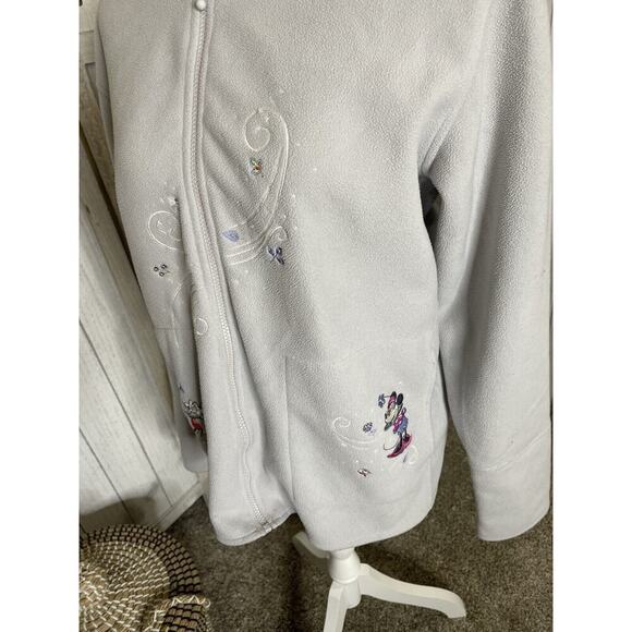 Vintage 90s Disney Store Mickey Minnie Mouse Grey Fleece Hoodie Sweatshirt MED - Picture 2 of 7